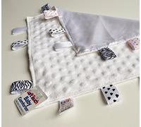 Soft Touch Comforter blanket with taggies. Taggie Comforter / Comfort Blanket. Great Gift. (White Taggie blanket)