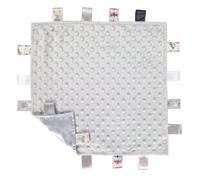 Soft Touch Taggie Couverture confortable pour bébé avec étiquettes sensorielles et motif bulle/cœur/étoile/feuille d'aluminium (bulles grises)