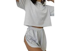 Softair Loungewear Women’S Pajama Set, Buttery Soft Two-Piece Lounge Outfit, Short Sleeve Top & Side Split Shorts Sleepwear (Gray,XL)