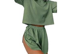 Softair Loungewear Women’S Pajama Set, Buttery Soft Two-Piece Lounge Outfit, Short Sleeve Top & Side Split Shorts Sleepwear (Green,S)