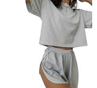 Softair Loungewear Women’S Pajama Set, Buttery Soft Two-Piece Lounge Outfit, Short Sleeve Top & Side Split Shorts Sleepwear (Black,S)