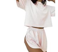 Softair Loungewear Women’S Pajama Set, Buttery Soft Two-Piece Lounge Outfit, Short Sleeve Top & Side Split Shorts Sleepwear (Pink,M)