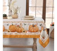 Softalker Automne Nappe rectangulaire 100x140 cm Orange Motif Élégante Blanche Jacquard avec Citrouille et Feuille d'érable Élégant Nappes Anti Tache pour Salon,Pique Nique,Anniversaire,Cuisine