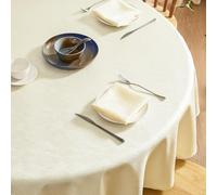 Softalker Nappe Beige Ronde 120 cm Diamètre Jacquard à Rayures Nappes Anti Tache Déperlante Extérieur Tablecloth Protection de Table Moderne pour Anniversaire Mariage Picnic Fête 2 à 4 Places 1 Pièce