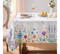 Softalker Nappe Blanche Rectangulaire 140x180 cm Fleurie Printemps Linge de Table pour Extérieurs Jardin Table Basse Table à Manger Mariage Nappe de Paques Fete Nappes Anniversaires Pique Nique
