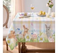 Softalker Nappe de Pâques 240x140 cm Rectangulaire Anti Tache Nappes à carreaux colorée avec Lapins et Œufs élégante Decoration Table pour Printemps,Extérieurs,Jardin,Bistrot,Pique-nique,Anniversaires