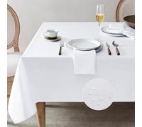 Softalker Nappe Rectangulaire 100x140 cm Blanche Jacquard Géométrique Anti Tache Déperlante Nappes Extérieur Élégante Tablecloth Protection de Table pour Jardin Mariage Fête 4 à 6 Places 1 Pièce