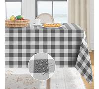 Softalker Nappe rectangulaire à carreaux vichy - Imperméable et résistante aux taches lavable - Pour pique-nique/camping/extérieur - Gris et blanc - 152,4 x 259,1 cm