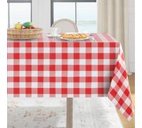 Softalker Nappe rectangulaire à carreaux vichy - Nappe d'extérieur imperméable, résistante aux taches lavable pour pique-nique, camping, salle à manger - Rouge et blanc, 137 x 274 cm