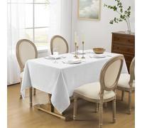 Softalker Nappe rectangulaire en lin texturé, en toile de jute imperméable et essuyable pour ferme, résistante aux taches et sans plis pour cuisine, salle à manger et fêtes (152,4 x 304,8 cm, blanc)