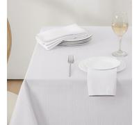 Softalker Nappe rectangulaire jacquard - Motif lignes géométriques damassées imperméable, résistante aux taches, lavable en polyester pour cuisine, salle à manger et fêtes (132,1 x 177,8 cm, blanc)