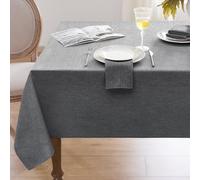 Softalker Nappe rectangulaire Tissu Anti Tache 140x180 cm Aspect Lin Nappe extérieurs Impermeable Jardin Nappe Moderne nappes Lavable Gris Effet Protection de Table pour Anniversaires, Fete, Mariage