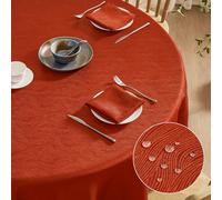 Softalker Nappe Ronde 160 cm de diamètre Automne Nappe Anti Tache Impermeable nappes Jacquard rayé Nappe Orange Tissu de Protection Table pour Noel, Nouvel an, Anniversaires, Mariage, Fete, Buffet