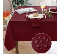 Softalker Nappe Rouge Noel rectangulaire 140x100 cm Anti Tache en Lin Moderne Nappe extérieurs Impermeable Jardin Nappe Effet Tissu Protection de Table pour Anniversaires, Fete, Mariage, Table Bass