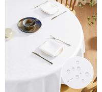 Softalker Nappes Ronde 200 cm Diamètre Blanche Jacquard à Rayures Nappe Anti Tache Déperlante Extérieur Grande Taille Élégante Protection de Table pour Picnic Fête Anniversaire 8 à 10 Places 1 Pièce