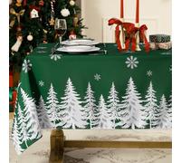 Softalker Nappes verte noel rectangulaire 300x150 cm grande taille Nappe noël anti tache avec des flocons de neige blanc et un motif de sapin de Noël pour fête,exterieur,salon,cuisine,jardin,nouvel an