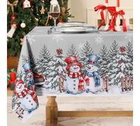 Softalker rectangulaire Gris Nappes Noel Anti Tache 140x180 cm Nappe noël avec élégant Flocons de Neige Bonhomme de Neige Blanc et Sapin de Noël,idéale pour fête,Cuisine,Exterieur,Jardin,Salon
