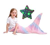 softan Couverture en forme de queue de sirène pour enfants - Brille dans le noir - En flanelle douce - Avec étoiles scintillantes et écailles de poisson ombrées arc-en-ciel - 100 x 43 cm