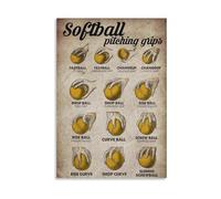 Softball Pitching Poster Grips and Techniques for Fastball Curveball Changeup Training Guide Players Room Decor(Unframed,16x24inch(40x60cm))