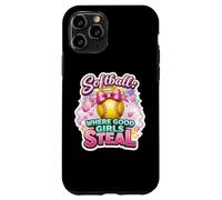 Softball Where Good Girls Steal Funny Player Cute Citation Joke Coque pour iPhone 11 Pro