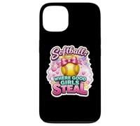 Softball Where Good Girls Steal Funny Player Cute Citation Joke Coque pour iPhone 13