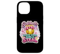 Softball Where Good Girls Steal Funny Player Cute Citation Joke Coque pour iPhone 14