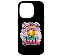 Softball Where Good Girls Steal Funny Player Cute Citation Joke Coque pour iPhone 14 Pro
