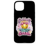 Softball Where Good Girls Steal Funny Player Cute Citation Joke Coque pour iPhone 15 Plus
