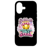 Softball Where Good Girls Steal Funny Player Cute Citation Joke Coque pour iPhone 17