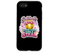 Softball Where Good Girls Steal Funny Player Cute Citation Joke Coque pour iPhone SE (2020) / 7/8