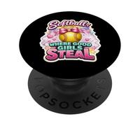 Softball Where Good Girls Steal Funny Player Cute Citation Joke PopSockets PopGrip Adhésif