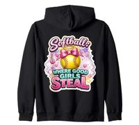 Softball Where Good Girls Steal Funny Player Cute Citation Joke Sweat à Capuche