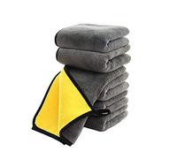 SOFTBATFY Serviette de nettoyage ultra-douce, grande et épaisse à séchage rapide en microfibre pour voiture, 800 g/m², chiffon de polissage et de nettoyage automatique (Gris-jaune)