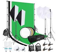 Softbox Kit Studio Photo FGen Coton Vert 2,6 m x 3 m Système de Fond pour Studio Photo avec Lampe Photo CFL 135 W 85 W LED Lampe Photo réflecteur Parapluies Photo Sac de Sable pour vidéo Photographie