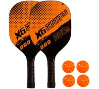 Raquette de pickleball en bois avec 4 balles Softee (x2) Orange 39,5x19 cm