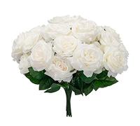 Softflame Lot de 6 Roses Blanches artificielles, 42 têtes au Total, Fleurs Fausses pour Mariage, Maison, fête, Restaurant