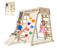 SOFTHOM Maxi Aire de Jeux intérieure de 1 an et plus, 10 en 1 Aire de Jeux intérieure pour enfants, Montessori Ensemble d'escalade, Hauteur Réglable Tableau Noir, Skateboard, Balançoire/Mur d'escalade