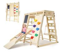 SOFTHOM Montessori Cadre d'escalade pour enfants à partir de 1 an, cadre d'escalade pliable, aire de jeux d'intérieur avec tableau, toboggan, filet d'escalade, kit d'escalade multifonction 9 en 1