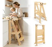 SOFTHOM Montessori Tour d Observation Pliable, Tourd'apprentissage a partir de 1 an, Rambarde de securite,Anti-basculement, Hauteur Reglable/Gagnez de l'espaceSur Stable Tabouret en Bois, Naturel