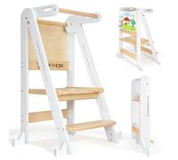 SOFTHOM Montessori Tour d'apprentissage Pliable, Tour d Observation à partir de 1 an, Planche à Dessin/Rambarde de Sécurité, Trois Niveaux Réglables en Hauteur, Gagnez de l'espace, Anti-Basculement