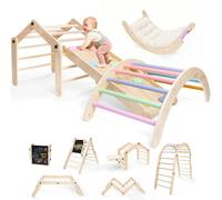 SOFTHOM Montessori Triangle d'escalade intérieure, 9 en 1 Aire de Jeux intérieure pour Enfants, Déformable&Pliable Aire de Jeux intérieure en Bois, Cambre, Tapis, Skateboard, Tableau Noir, Sûr Stable
