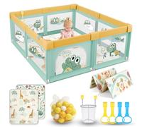 SOFTHOM Parc Bébé 150x180 avec Tapis, Jusqu'à 40 KG, Parc Bebe 360° Filet Respirant/210D Tissu Oxford/Ventouse Base, Sûr Centre d'Activités pour Enfants, 60Boules Océaniques/4Poignées, Crocodile vert