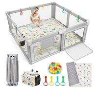 SOFTHOM Parc Bebe Pliable 150x150 avec Tapis, Portable Parc Bébé pour Enfants Intérieur&Extérieur, 360° Filet Respirant, Ventouse Base, Sûr Centre d'Activités, Sac Transport/Poignées/Boules Océaniques