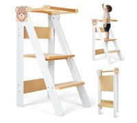 SOFTHOM Tour d'apprentissage pour Enfants, Tour Montessori Pliable pour Enfants à partir de 1 an, Peu encombrante et réglable en Hauteur, Anti-basculement 360°, Blanc