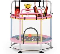 SOFTHOM Trampoline pour Enfant 150cm, Trampoline Enfant Intérieur/Extérieur, Trampoline AVCE Réglable Barre de Gymnastique, 250KG Capacité, Filet de Sécurité, Panier de Basket, Balançoire, Tricolore