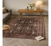 Softlyle Tapis Salon 100 x 160 cm Tapis Lavable Antidérapant Poils Ras Doux pour Chambre et Cuisine Traditional Geometric Brown Red Blue White Orange