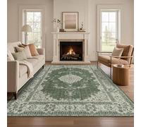 Softlyle Tapis Salon 70 x 140 cm Tapis Lavable Antidérapant Poils Ras Doux pour Salle à Manger Couloir Chambre et Cuisine Traditional Green Beige