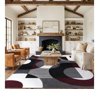 Softlyle Tapis Salon 70 x 140 cm Tapis Lavable Antidérapant Poils Ras Doux pour Salle à Manger Couloir Chambre et Cuisine Modern Geometric Gray Black White Red