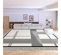 Softlyle Tapis Salon 70 x 140 cm Tapis Lavable Antidérapant Poils Ras Doux pour Salle à Manger Couloir Chambre et Cuisine Lignes géométriques Modernes, Beige-Gris