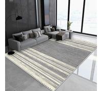 Softlyle Tapis Salon 70 x 140 cm Tapis Lavable Antidérapant Poils Ras Doux pour Salle à Manger Couloir Chambre et Cuisine Lignes géométriques Modernes, Gris et Beige.